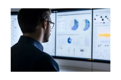 Responsable de RRHH analizando un dashboard digital con gráficos para obtener una visión global y garantizar el cumplimiento normativo